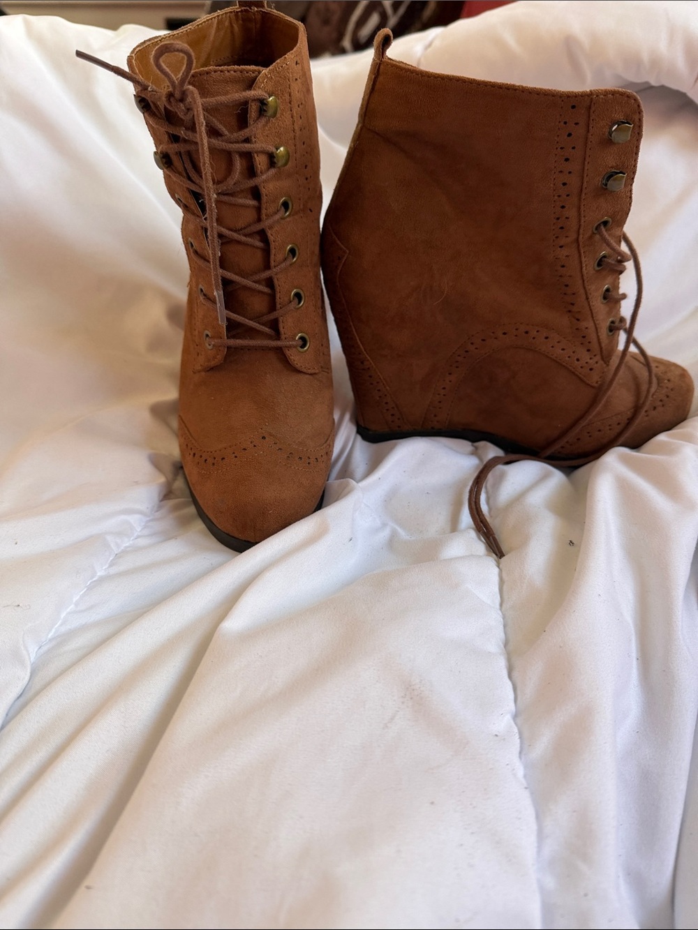 Mossimo Supply Co. Brown Suede Lace-Up Wedge Ankle Boots